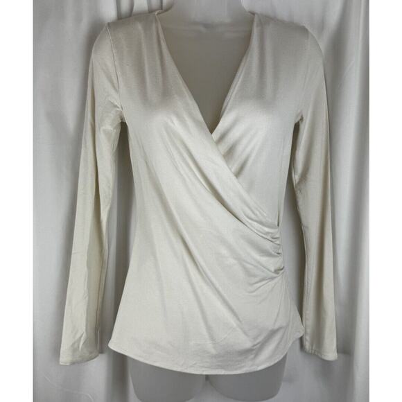 Ann Taylor Crossover V-neck Ruching Long Sleeves Blouse, Ivory Sz: XS, 57-18 - Picture 15 of 16